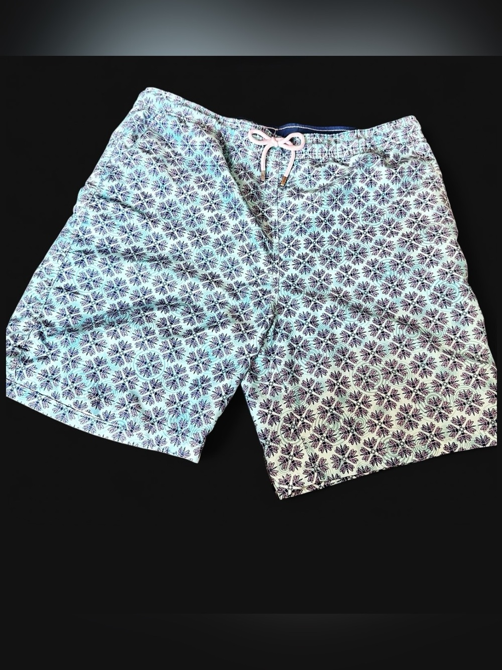 Peter Millar Light Blue Swim Trunks with Navy Floral like Print fastner pocket M